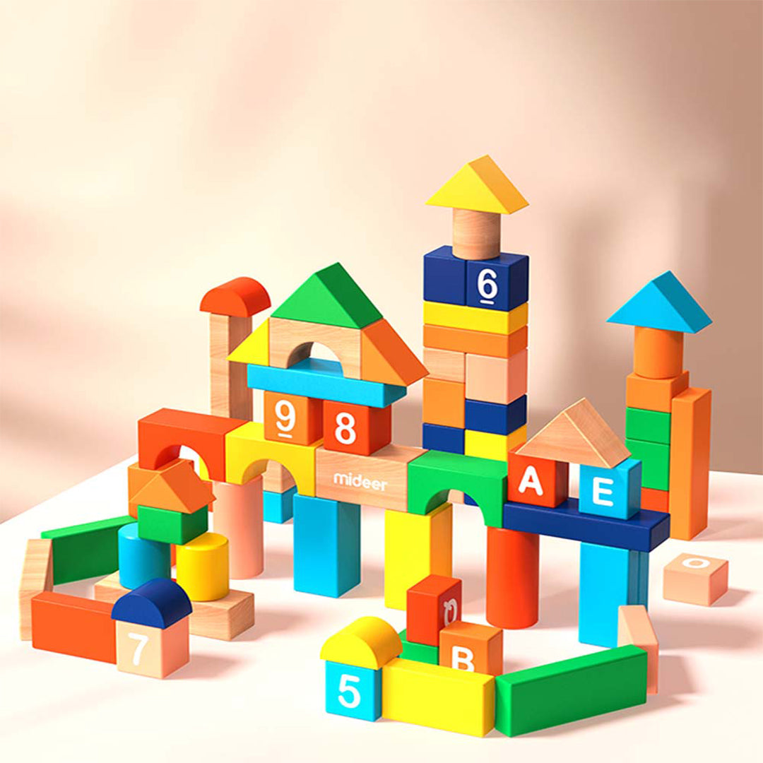 Mideer Creative Building Blocks 80-piece bucket for premium kids toys UAE.
