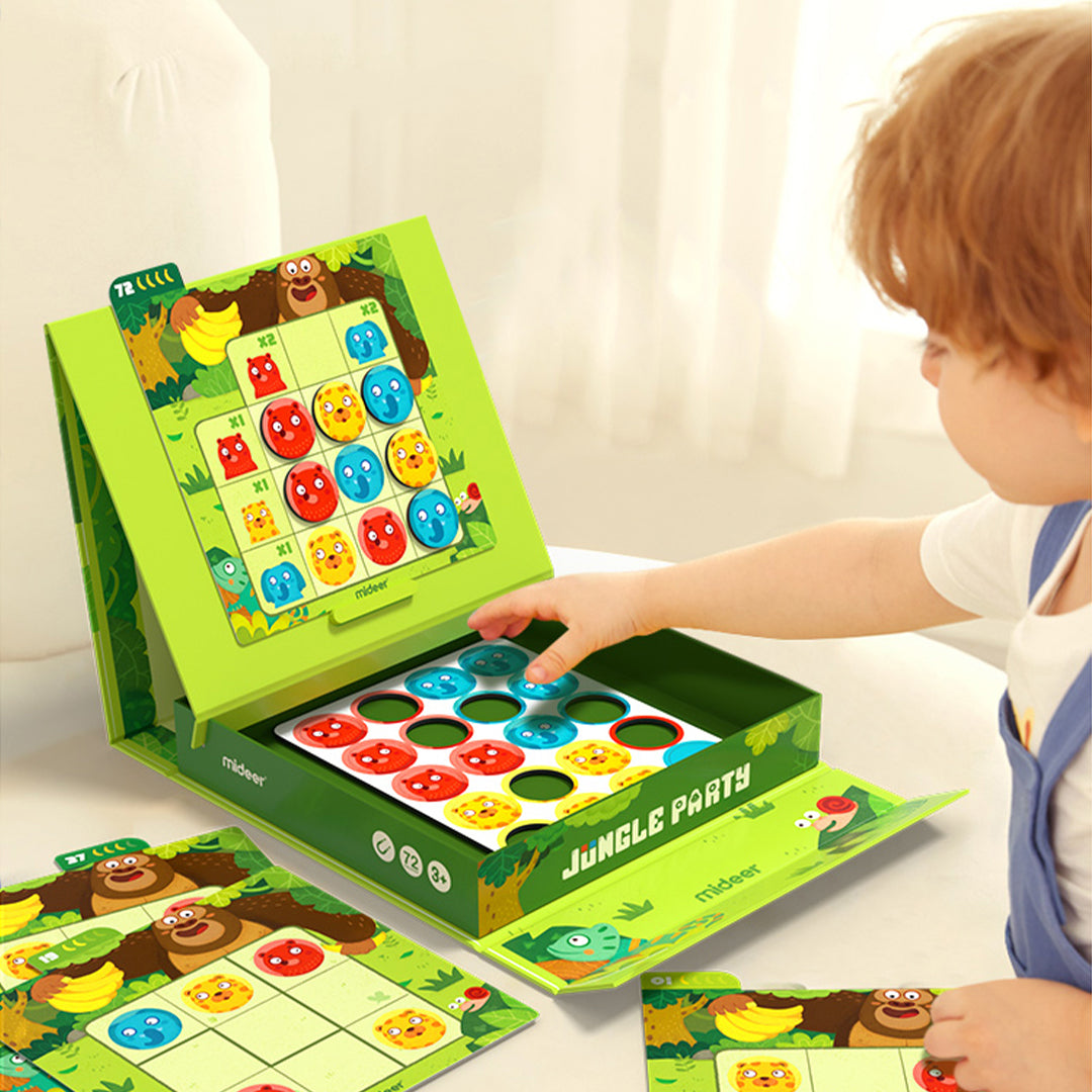 Montessori-inspired animal grid sorting tokens and puzzle board for active screen-free play.

