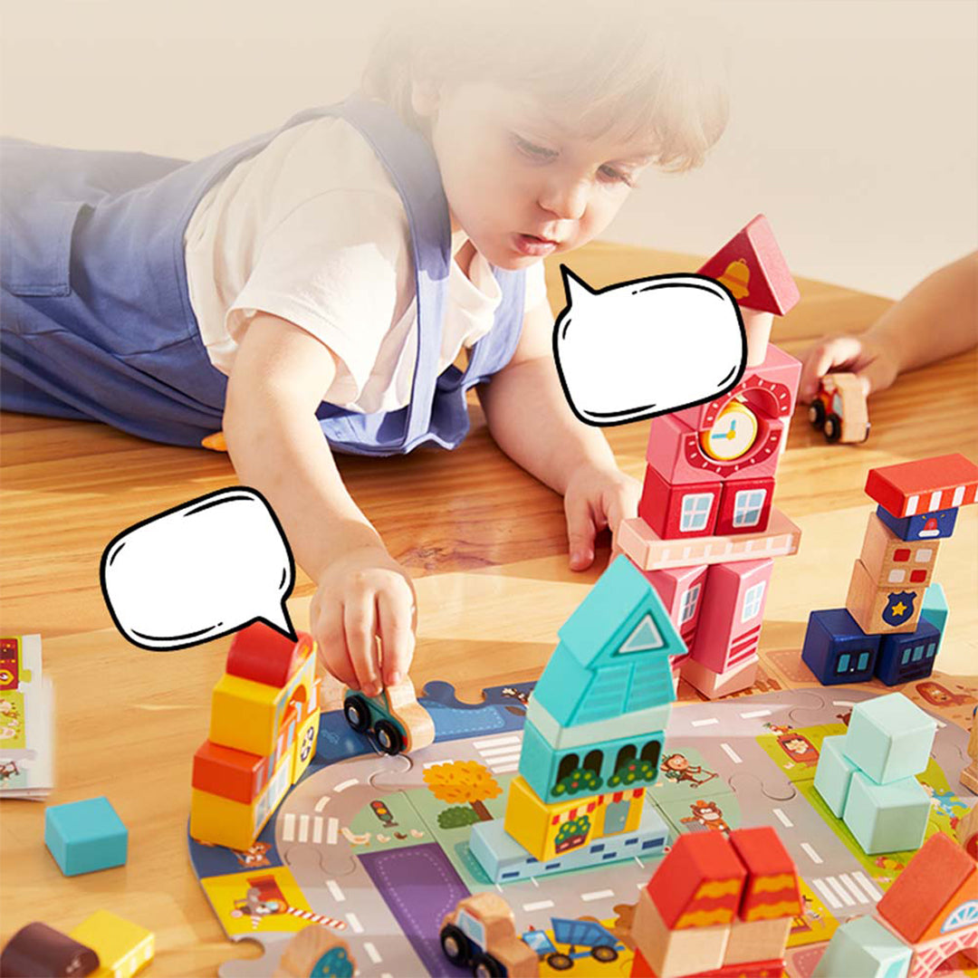 Mideer Little City Builder Blocks 100-piece town playset for premium kids toys UAE.
