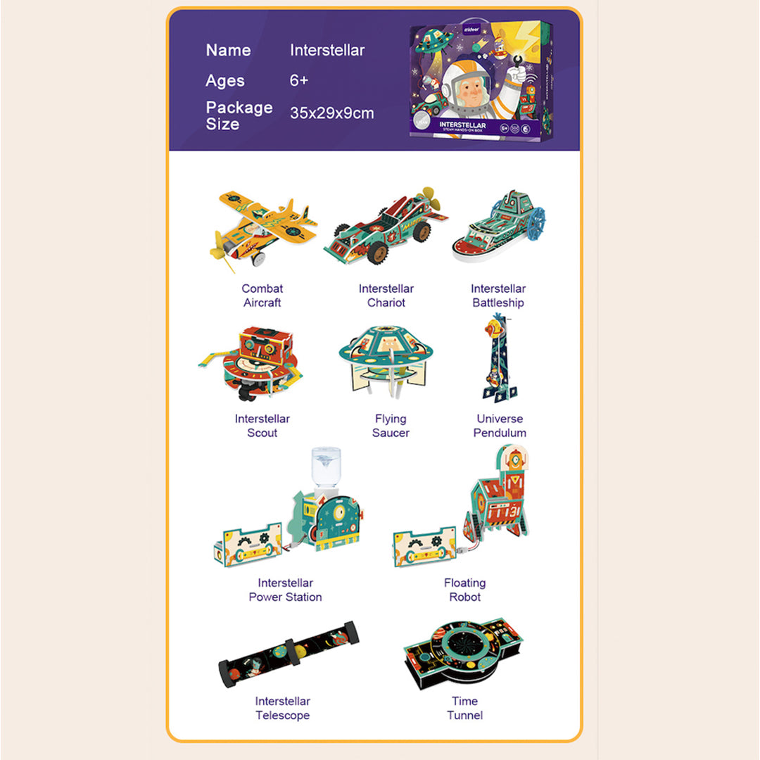 Preschool and elementary multi-level physics motorized science projects for creative activity toys.
