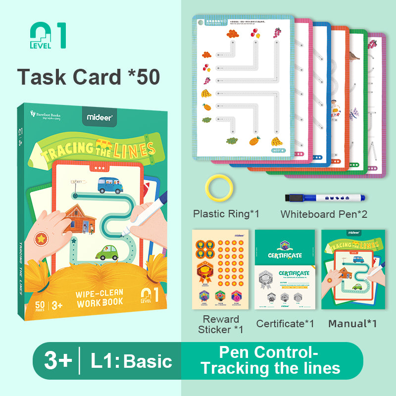 Mideer Tracing The Lines Wipe-Clean Workbook - Toyspry