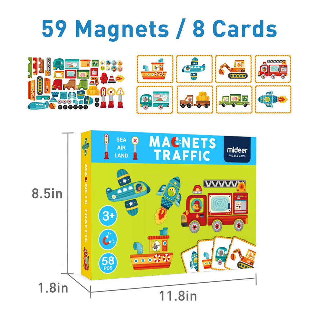 Mideer Traffic Magnetic Game handbook box with colorful vehicle cards for premium kids toys UAE.
