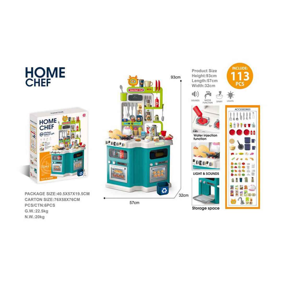 Kids Play Kitchen Set - 113-Piece Playset with Lights & Sound
