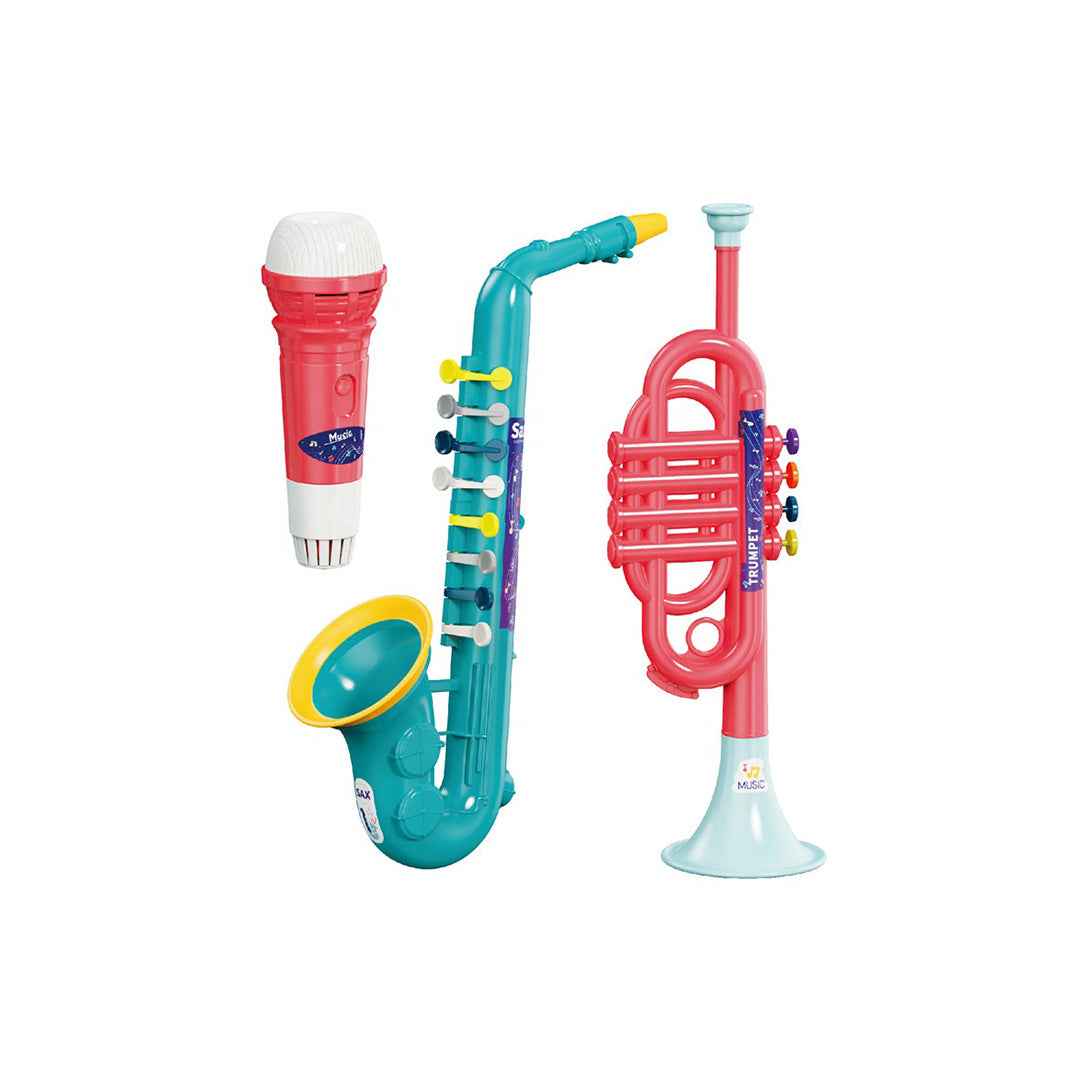 Kids Music Toy Set - Saxophone, Trumpet & Echo Mic - Toyspry