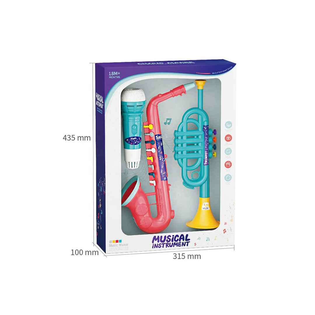 Kids Music Toy Set - Saxophone, Trumpet & Echo Mic - Toyspry