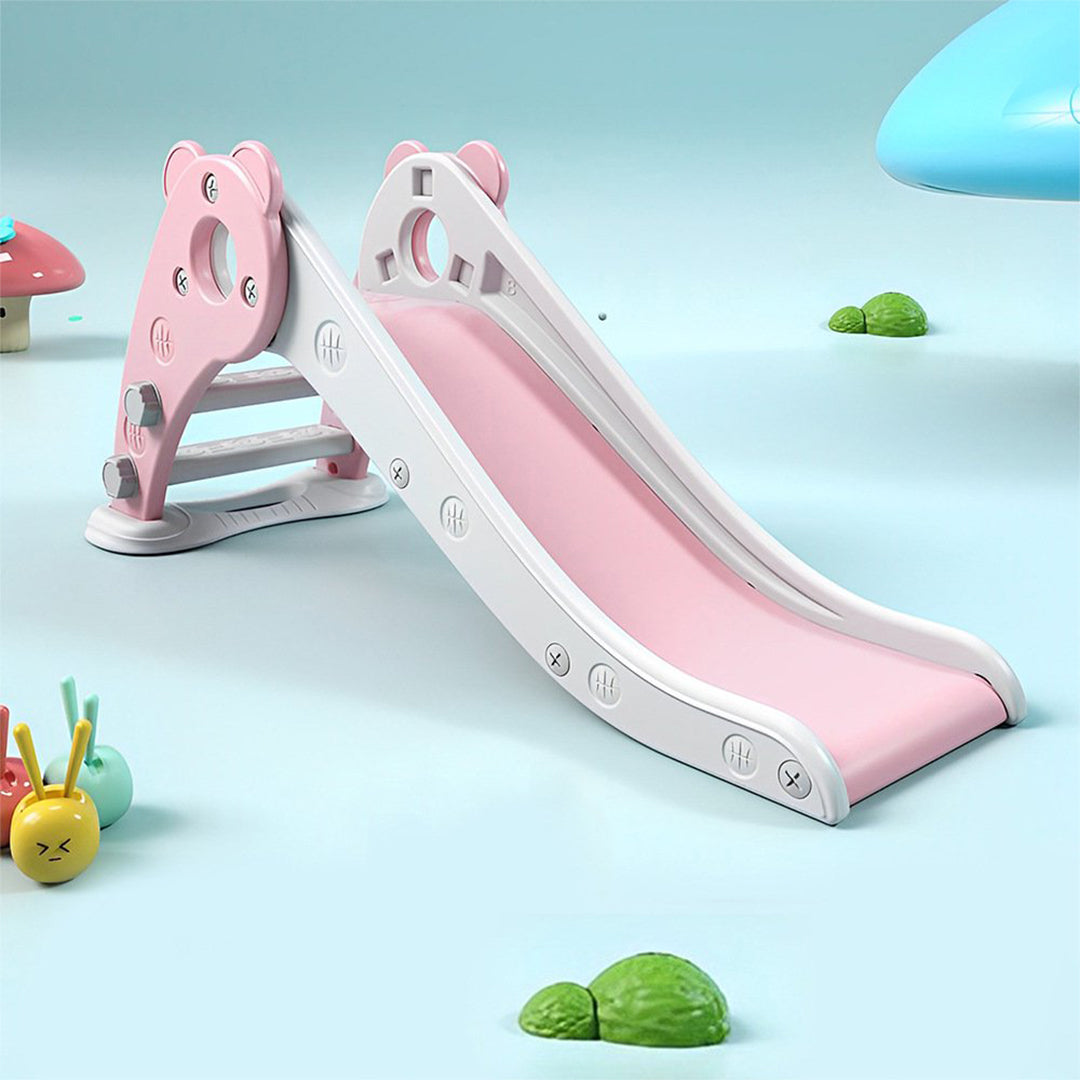Kids Slide with Circle Game, Indoor Bear Pink Plastic Slide for Toddlers
