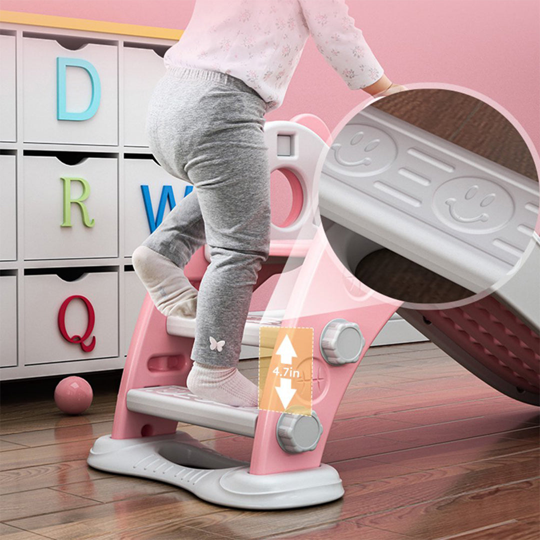 Foldable Indoor Toddler Slide & Ring Toss in Pink - Toyspry