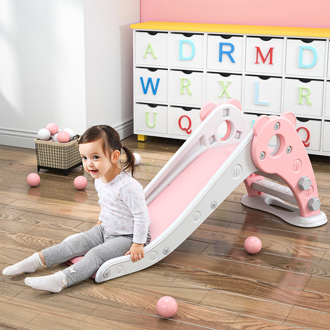 Foldable Indoor Toddler Slide & Ring Toss in Pink - Toyspry