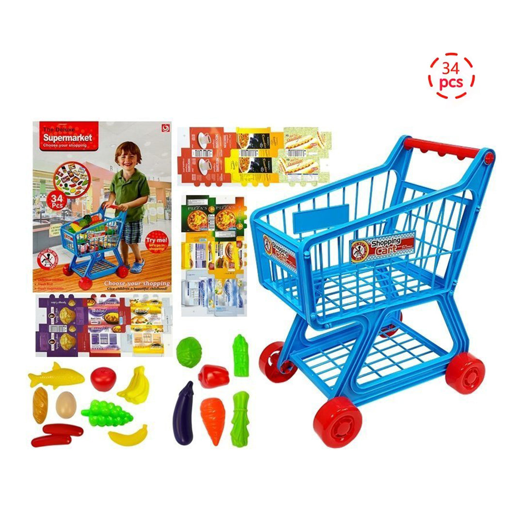 Kids Supermarket Play Set with Shopping Cart - 34 Piece Pretend Play Toy for Kids