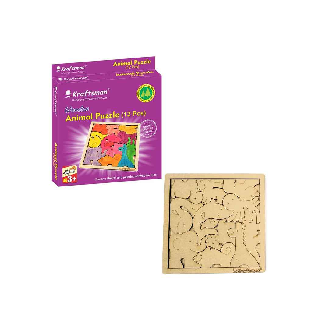 Kraftsman 12-Piece Animal Puzzle - DIY Color & Play Kit - Toyspry