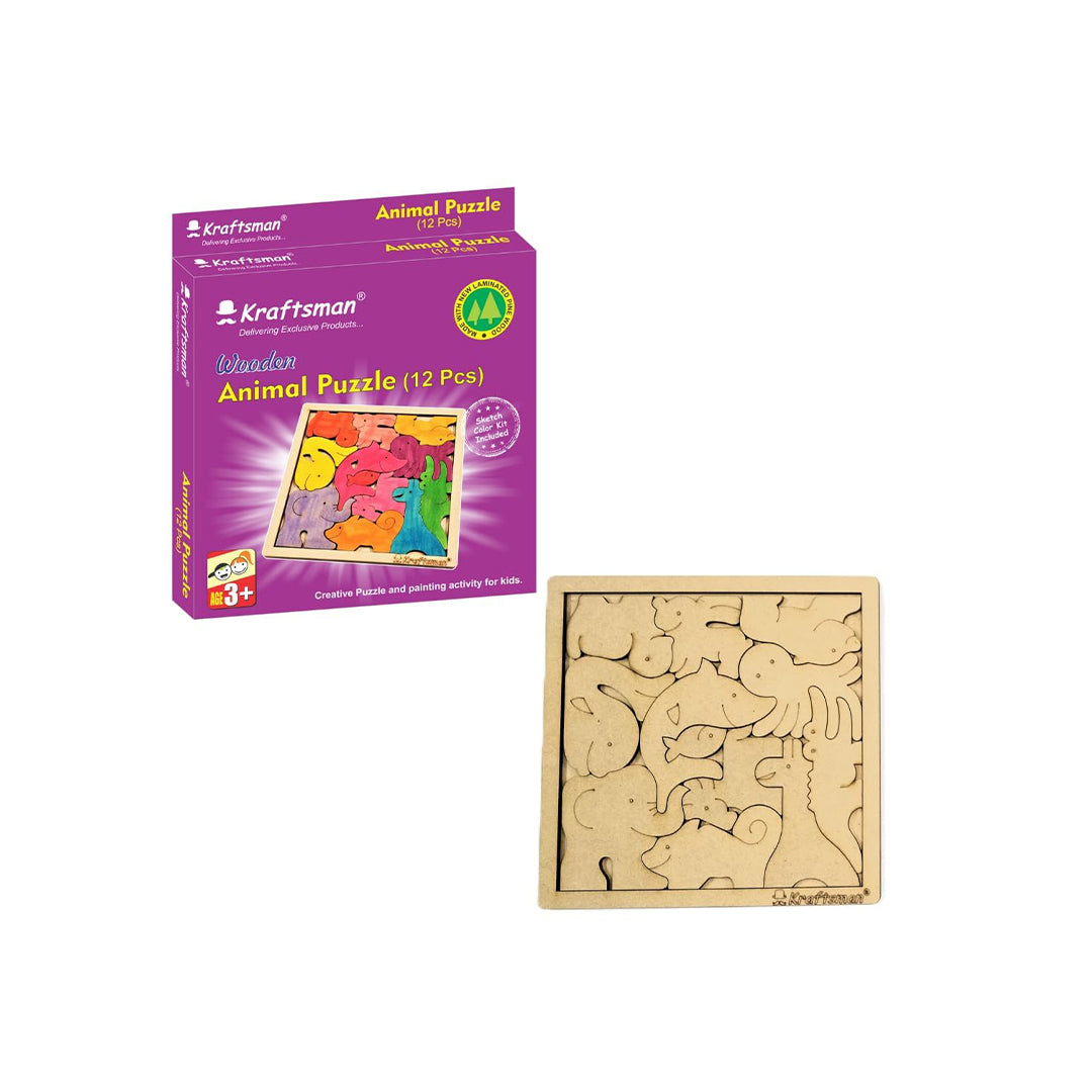 The Kraftsman Animal Puzzle 12-Piece Color Your Own Zoo kit box
