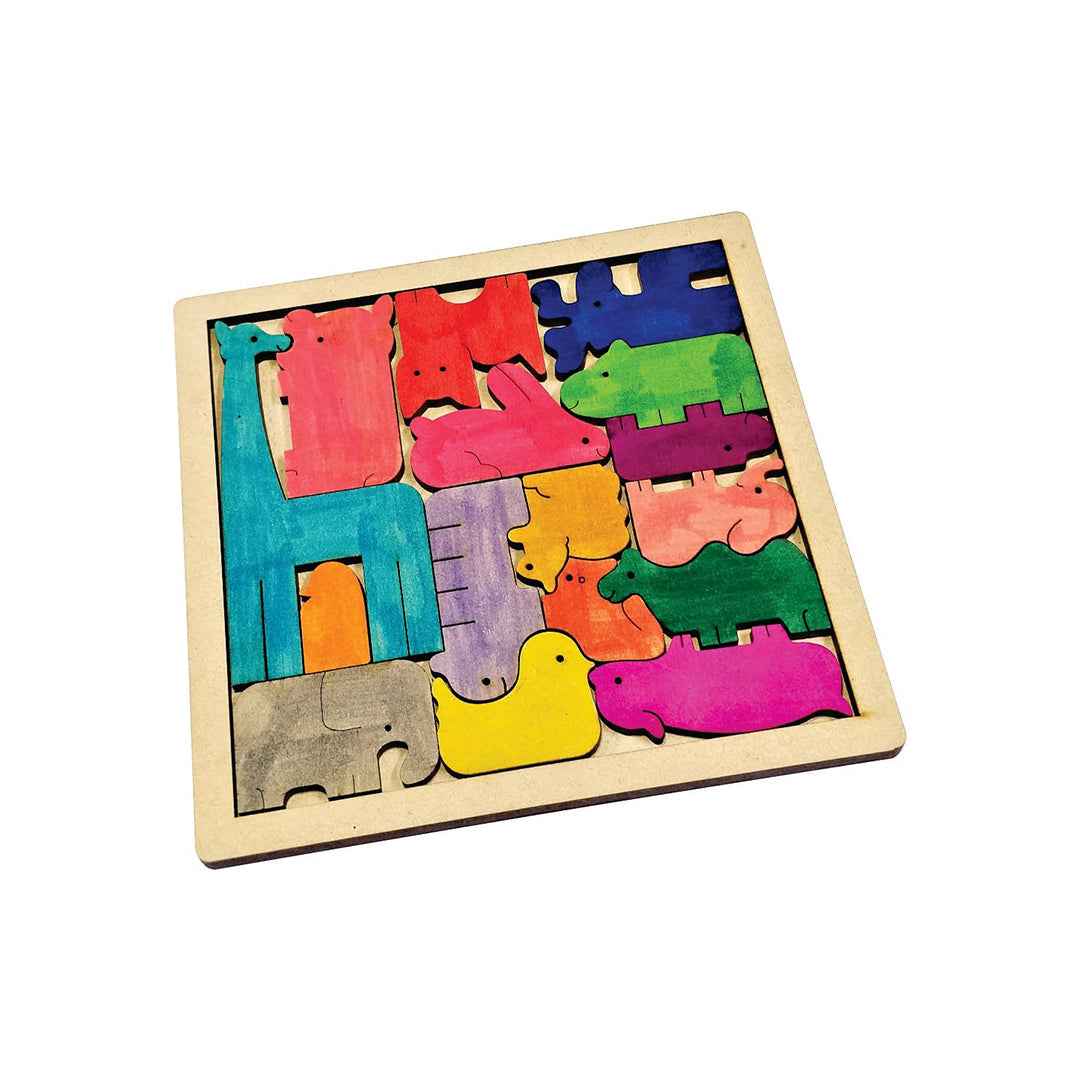 Kraftsman 16-Piece Animal Puzzle - DIY Color Your Own Zoo Kit - Toyspry