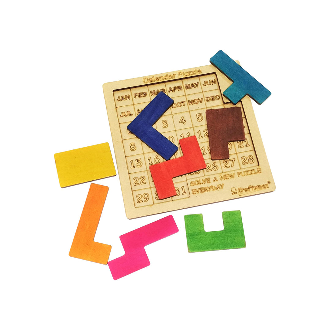 The puzzle blocks arranged to show a specific date and month

