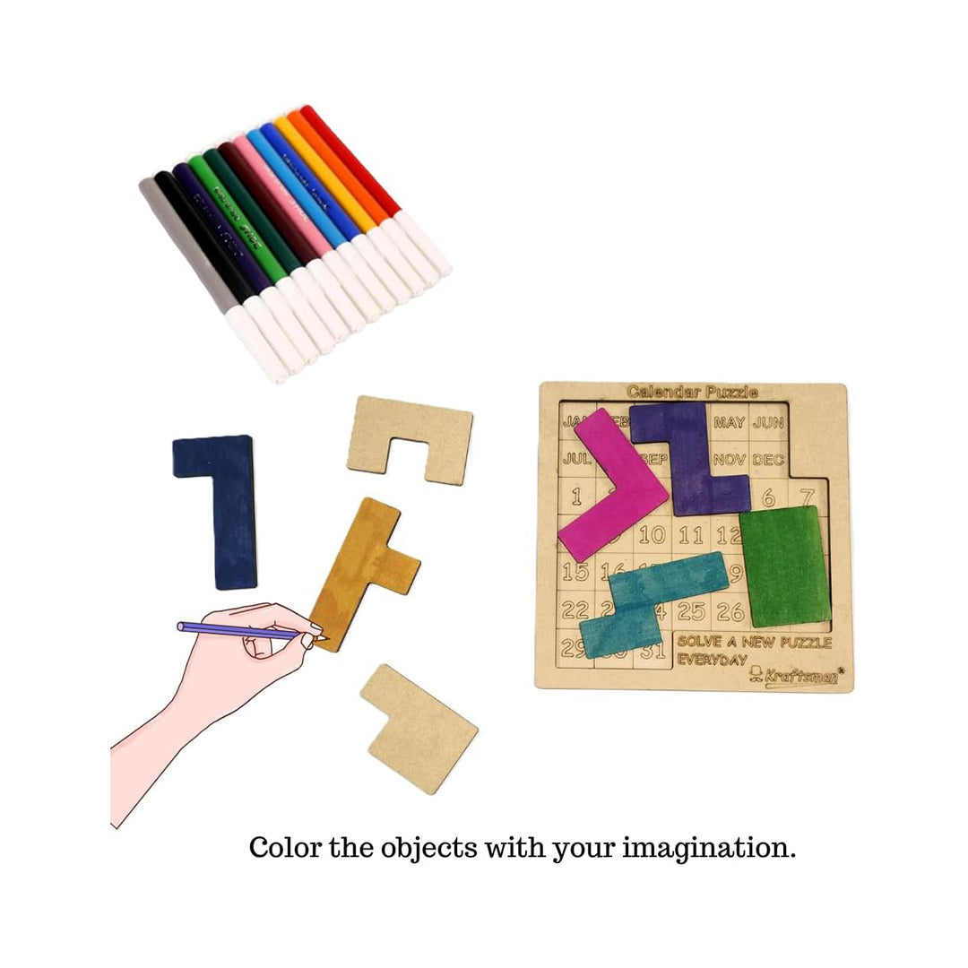 A close-up of a hand placing a date block into the puzzle frame