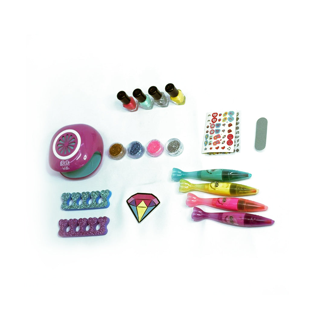 Large Kids Nail Painting Set with Pens, Glitter, Stickers & Dryer - Toyspry