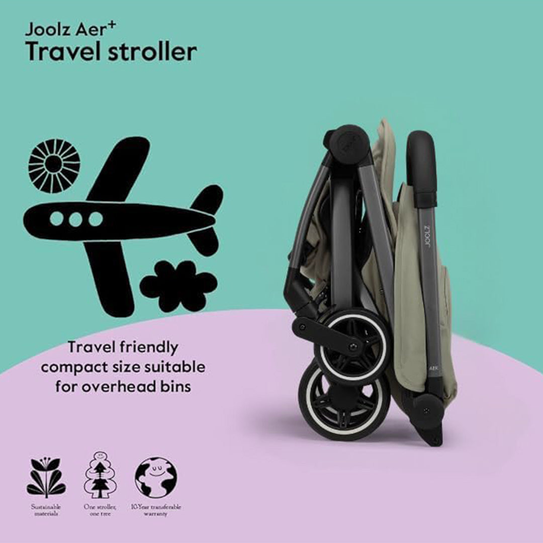 Joolz Aer+ Stroller & Carrycot Bundle - Compact Travel Buggy Set (Forest Green) - Toyspry