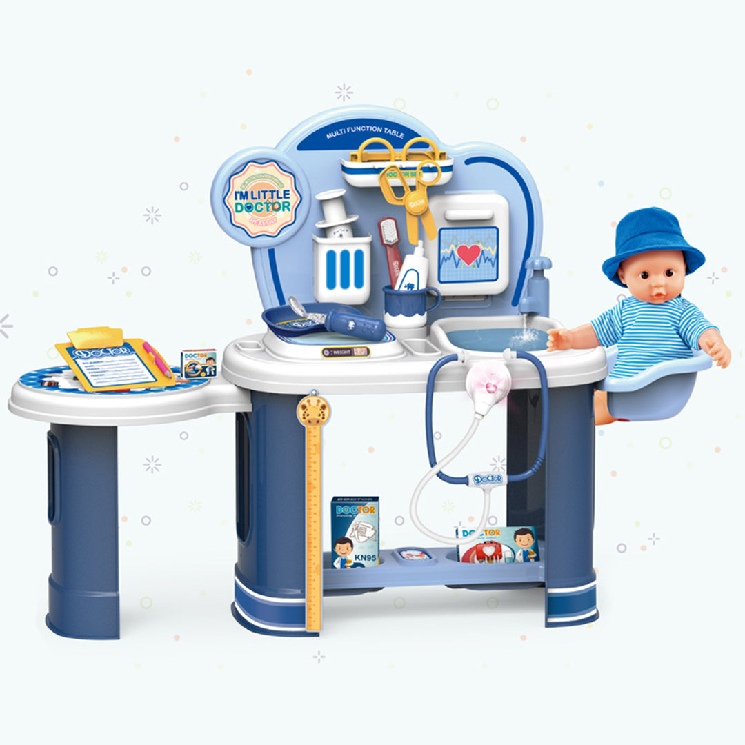 The I'm Little Doctor DIY Playset fully assembled and ready for play
