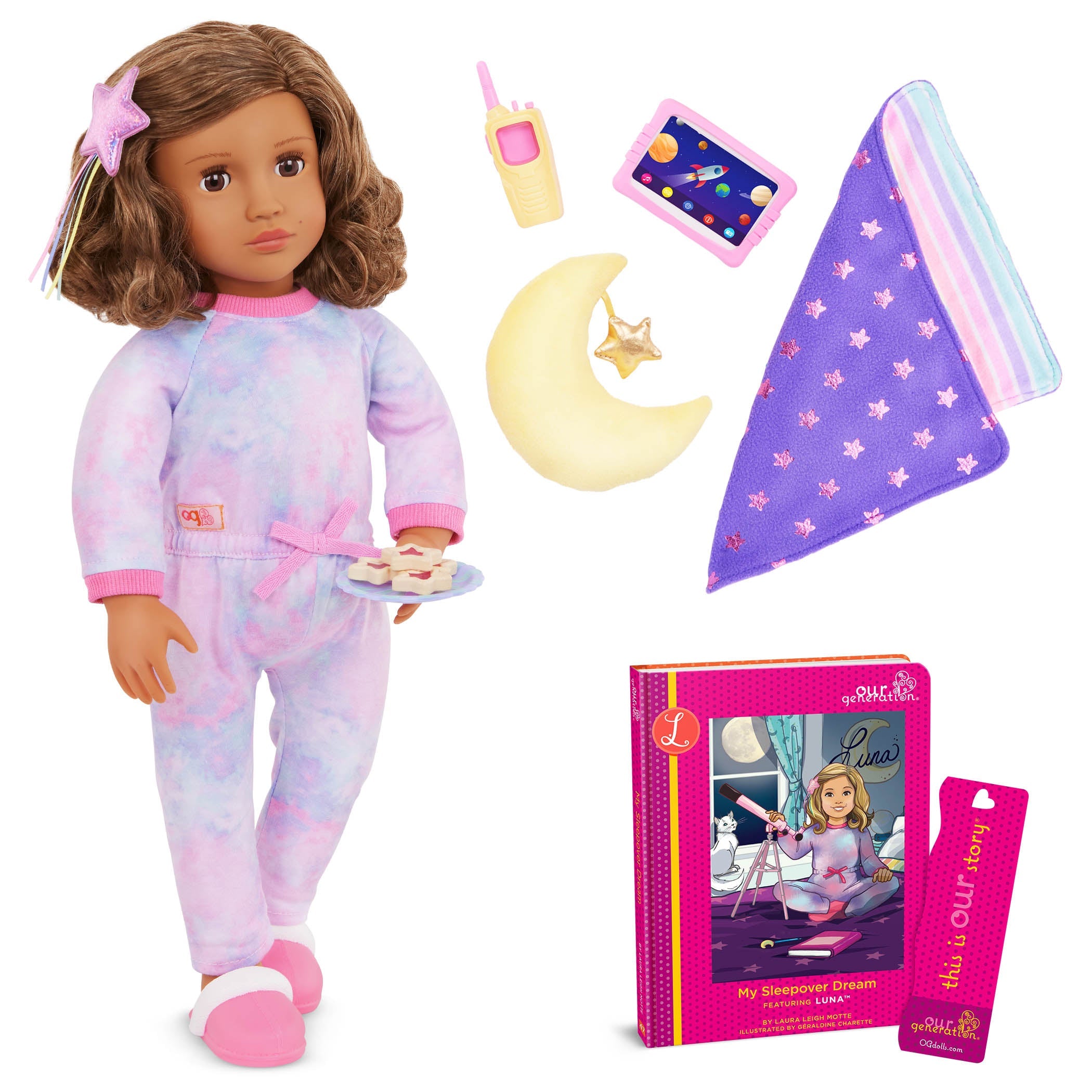 Our Generation Luna - 18-inch Slumber Party Doll with Book - Toyspry