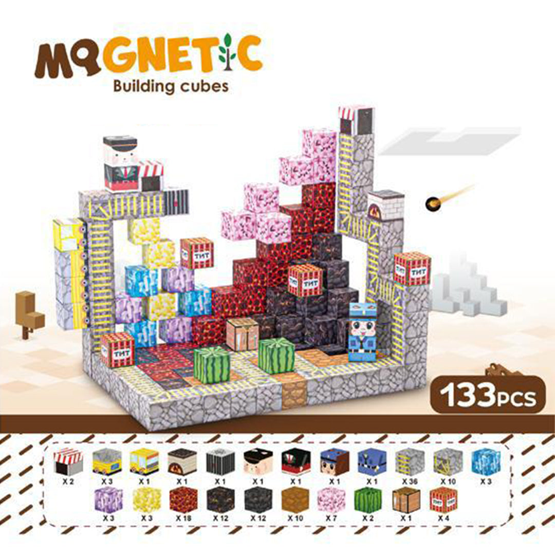 Various shapes of 133 pcs magnetic blocks included in the MagWonder set.