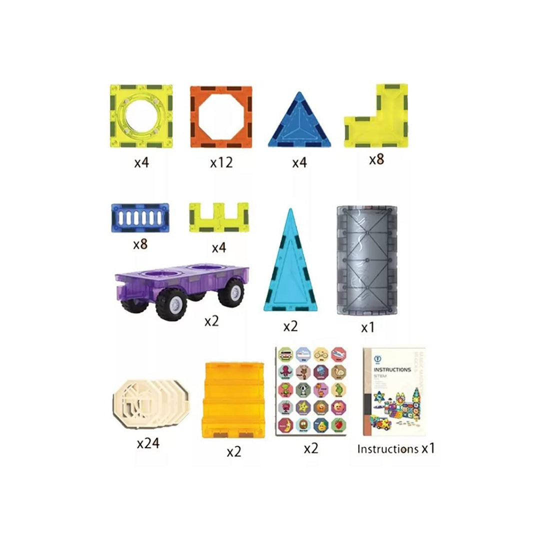 Various shapes and colors of 71 pcs magnetic blocks included in the set.