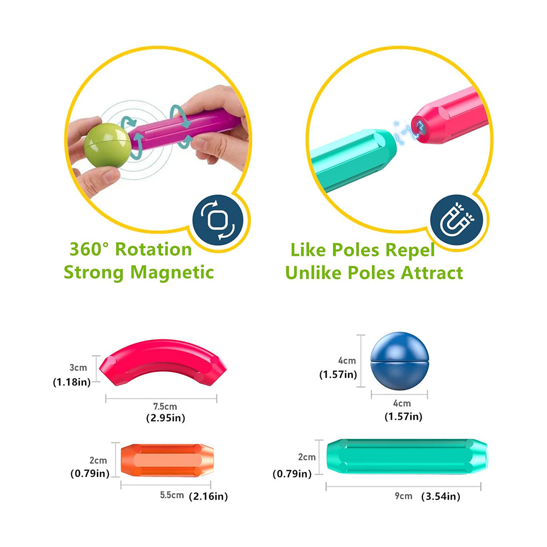 Close-up of the smooth, high-quality magnetic rods and balls
