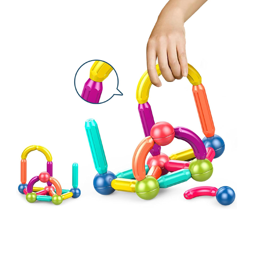 A variety of different 2D and 3D shapes built with the magnetic toy set
