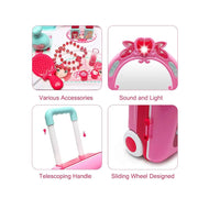 Kids Makeup Set with Vanity Table and Trolley - 21 Piece Beauty Play Set for Girls