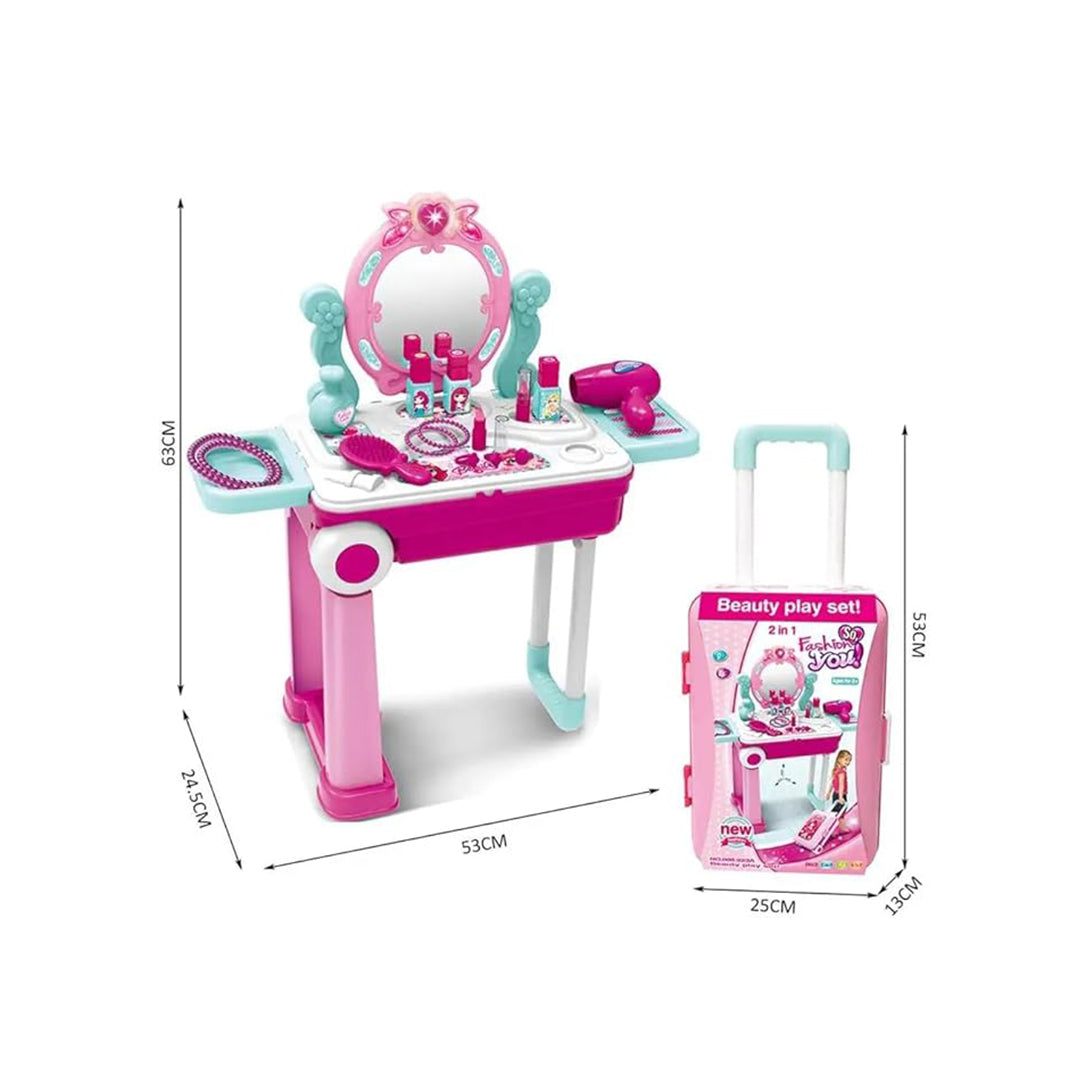 Kids Makeup Set with Vanity Table and Trolley - 21 Piece Beauty Play Set for Girls
