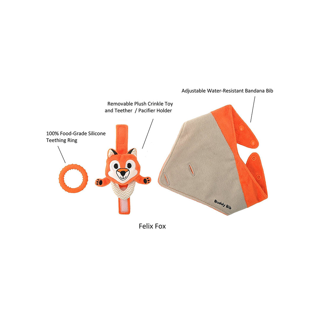 Malarkey Kids Buddy Bib - 3-in-1 Sensory Teething Toy (Felix Fox)