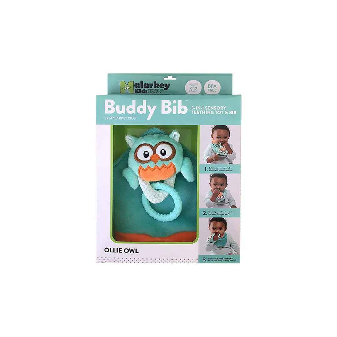 Malarkey Kids Teething Toy - 3-in-1 Ollie Owl Buddy Bib & Sensory Tool - Toyspry