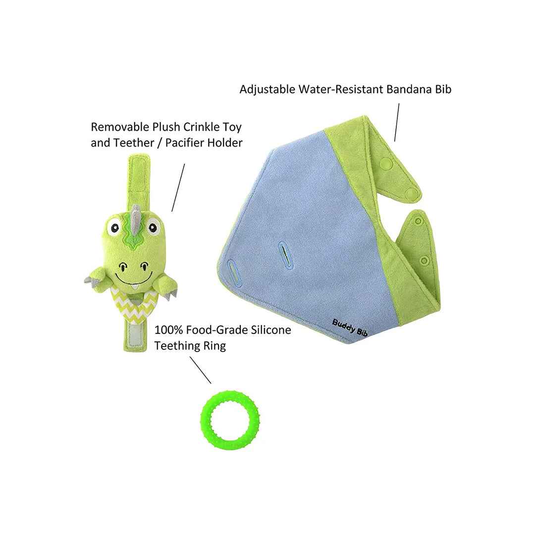 Malarkey Kids Buddy Bib - 3-in-1 Sensory Teething Toy (T-Rex) - Toyspry