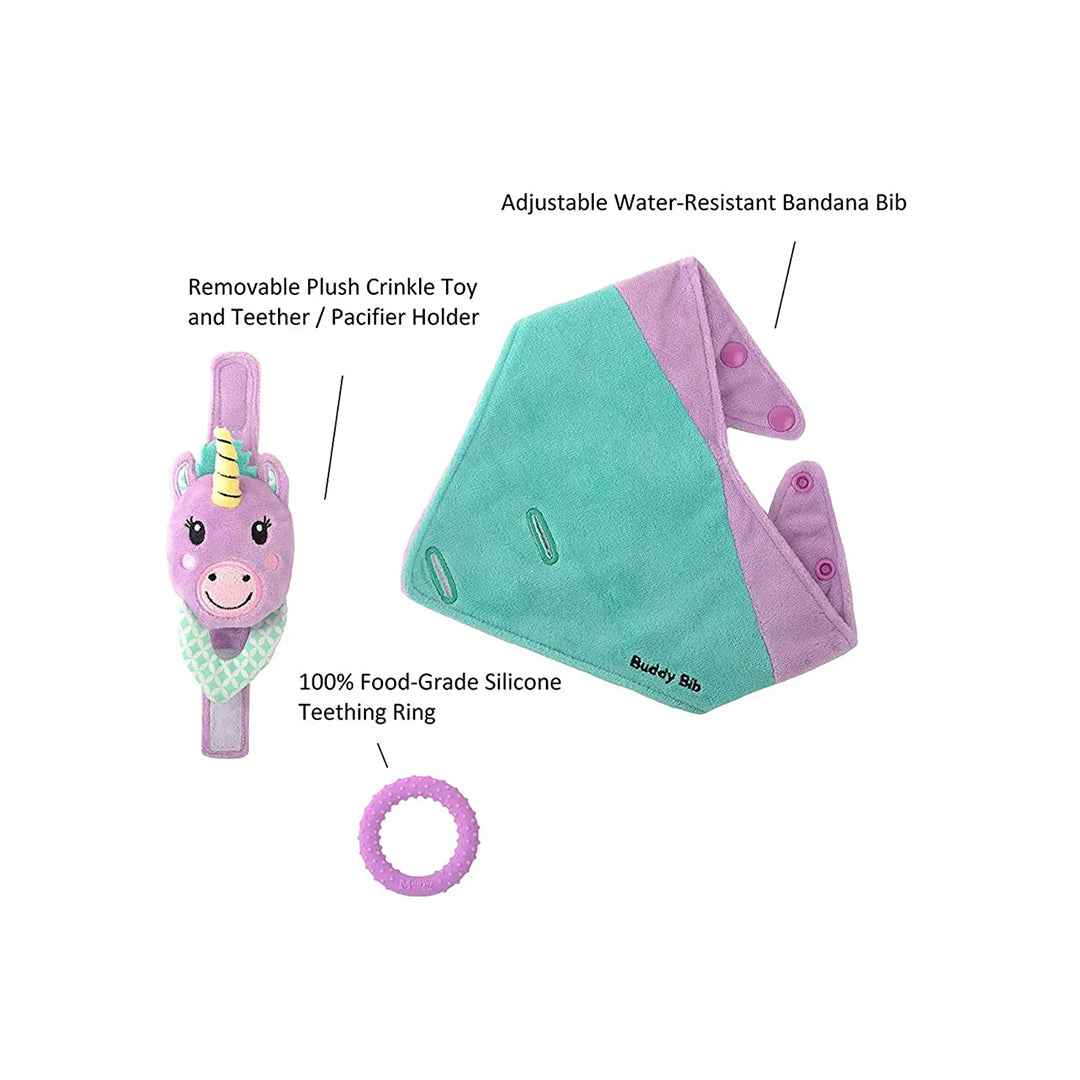 Malarkey Kids Buddy Bib - 3-in-1 Sensory Teething Toy (Unice Unicorn)