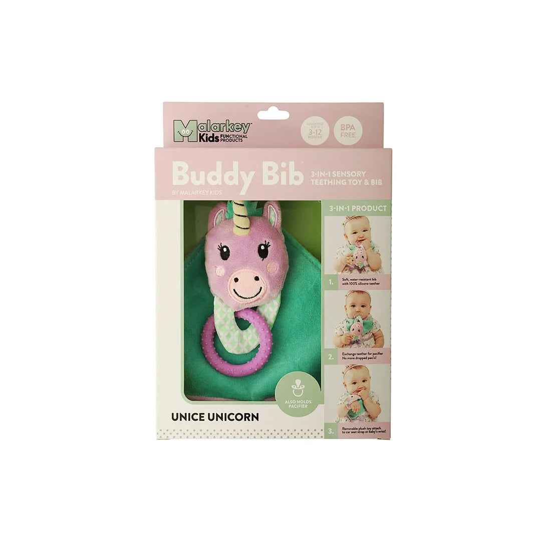 Malarkey Kids Buddy Bib - 3-in-1 Sensory Teething Toy (Unice Unicorn)