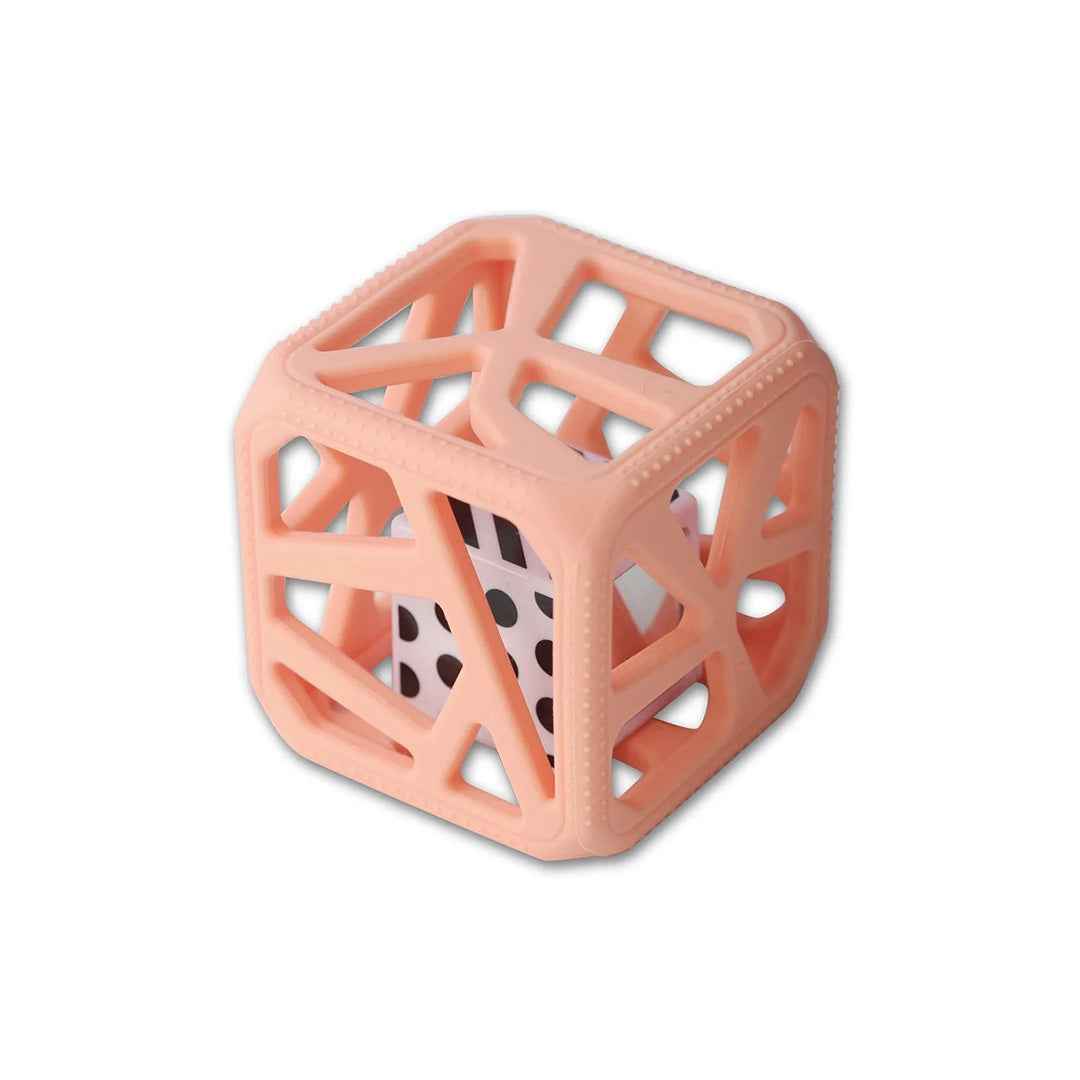 Malarkey Kids Chew Cube Easy-Grip Teether Rattle – Peachy Pink