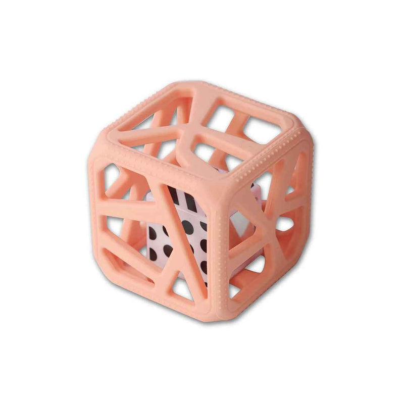 Malarkey Kids Chew Cube - Sensory Teether Rattle (Peachy Pink)