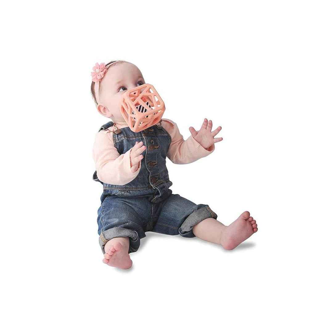 Malarkey Kids Chew Cube - Sensory Teether Rattle (Peachy Pink)