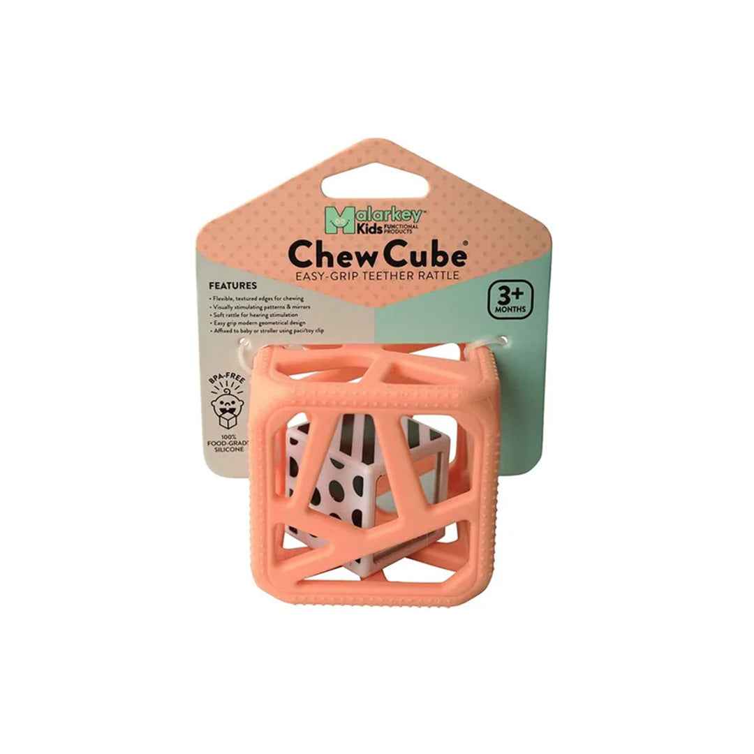 Malarkey Kids Chew Cube - Sensory Teether Rattle (Peachy Pink)