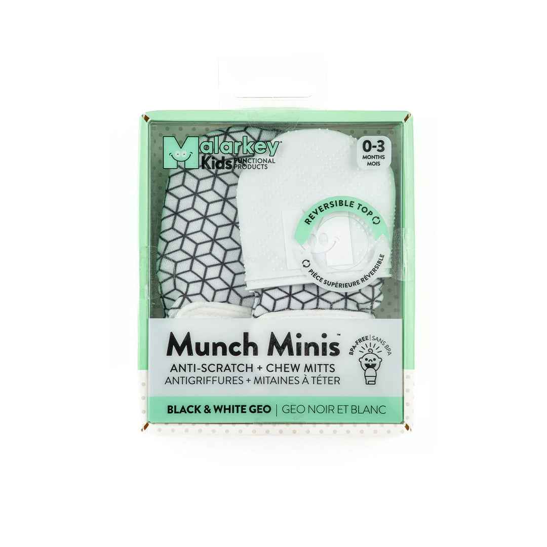 Malarkey Kids Munch Mitt Mini - Baby Teething Mitten (Black & White Geo) - Toyspry
