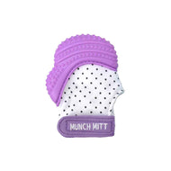 Malarkey Kids Munch Mitt - Baby Teething Mitten (Purple Polka Dots)