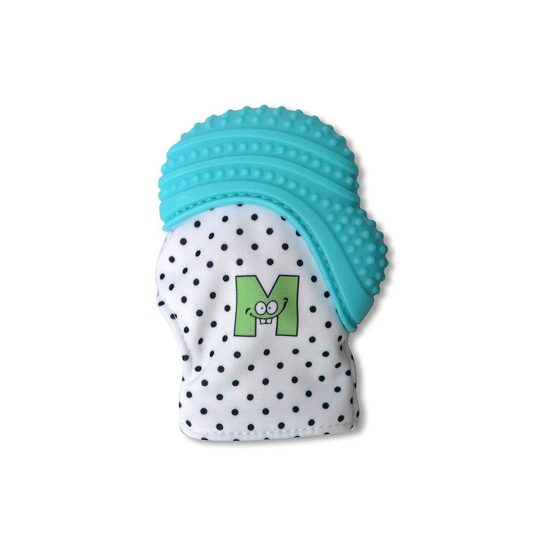 Malarkey Kids Munch Mitt - Baby Teething Mitten (Aqua Blue Polka Dots)