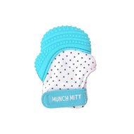 Malarkey Kids Munch Mitt - Baby Teething Mitten (Aqua Blue Polka Dots)