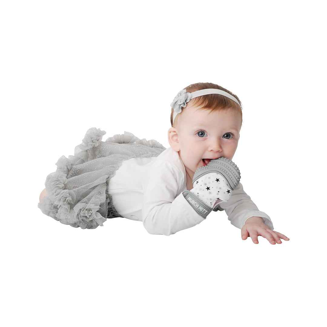 Malarkey Kids Munch Mitt - Baby Teething Mitten (Grey Stars) - Toyspry