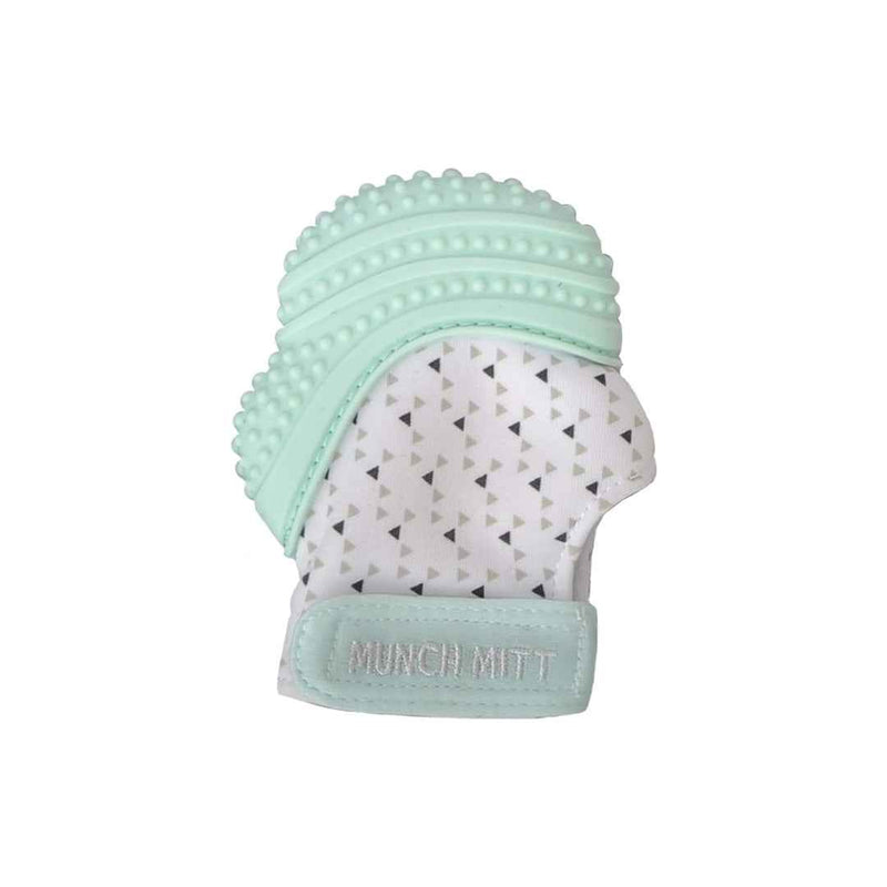Malarkey Kids Munch Mitt - Baby Teething Mitten (Mint Green Triangles)