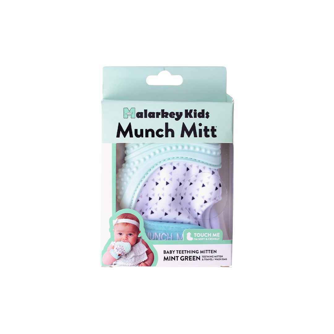 Malarkey Kids Munch Mitt - Baby Teething Mitten (Mint Green Triangles) - Toyspry