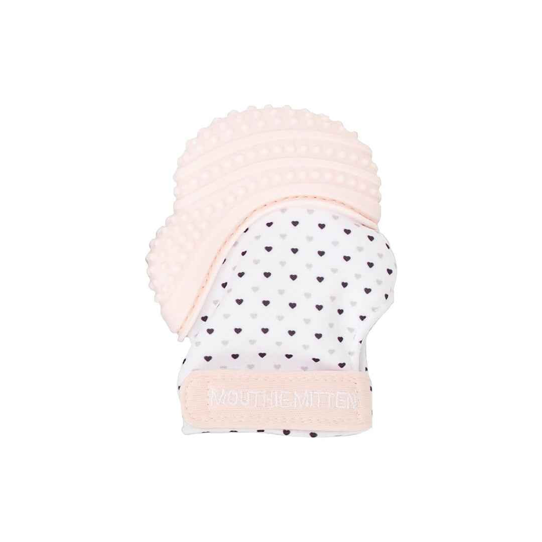 Malarkey Kids Munch Mitt - Baby Teething Mitten (Pastel Pink Hearts)