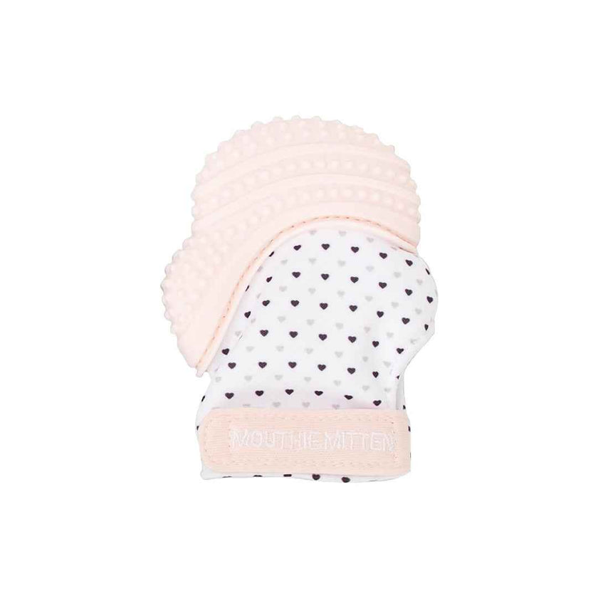 Malarkey Kids Munch Mitt - Baby Teething Mitten (Pastel Pink Hearts)