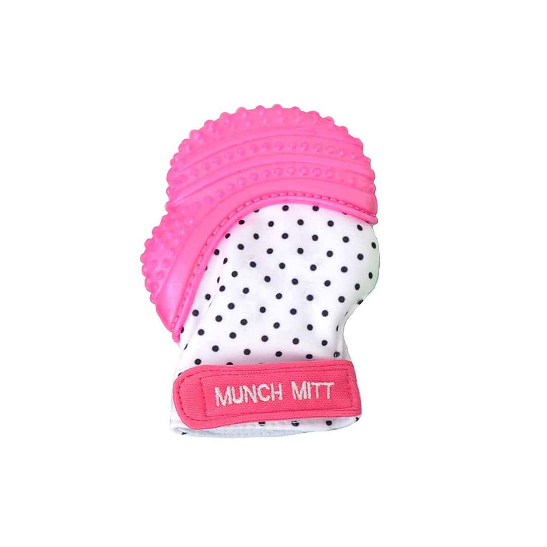 Malarkey Kids Munch Mitt - Baby Teething Mitten (Pink Polka Dots) - Toyspry