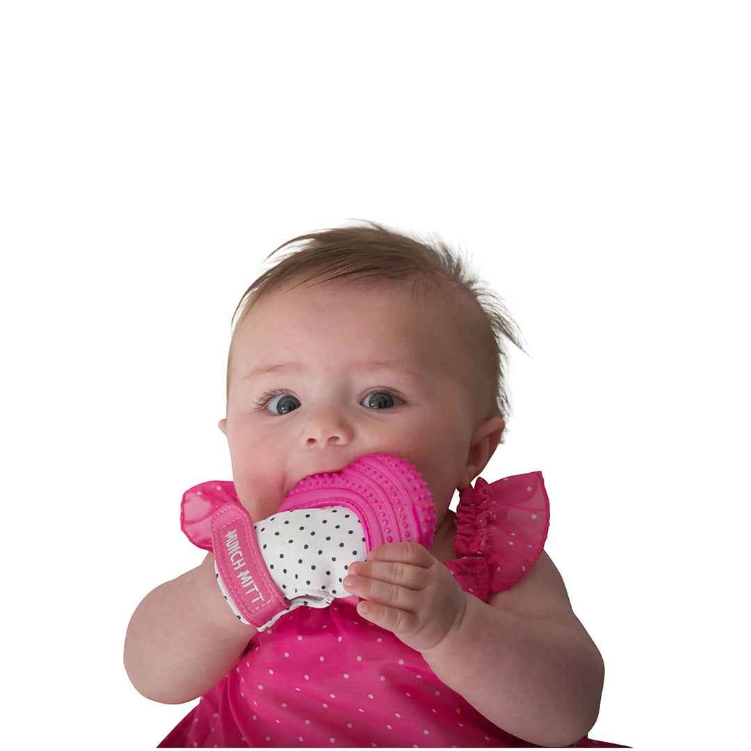 Malarkey Kids Munch Mitt - Baby Teething Mitten (Pink Polka Dots) - Toyspry