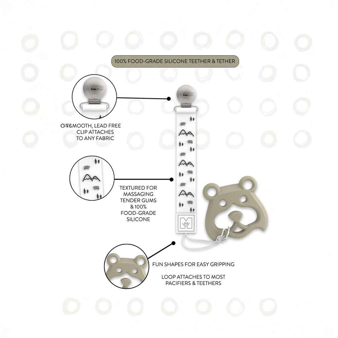 Malarkey Kids Teether & Tether Set - Sensory Teething Toy (Bear & Mountain) - Toyspry