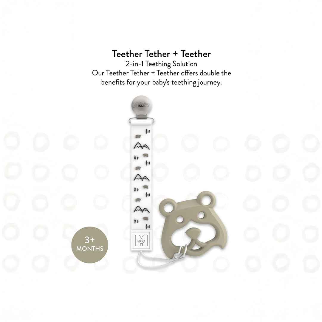 Malarkey Kids Teether & Tether Set - Sensory Teething Toy (Bear & Mountain) - Toyspry
